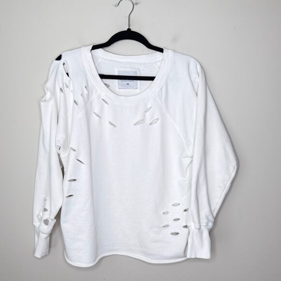 Lily & Lottie Distressed Crew Sweatshirt XS White French Terry Oversized - Picture 4 of 12